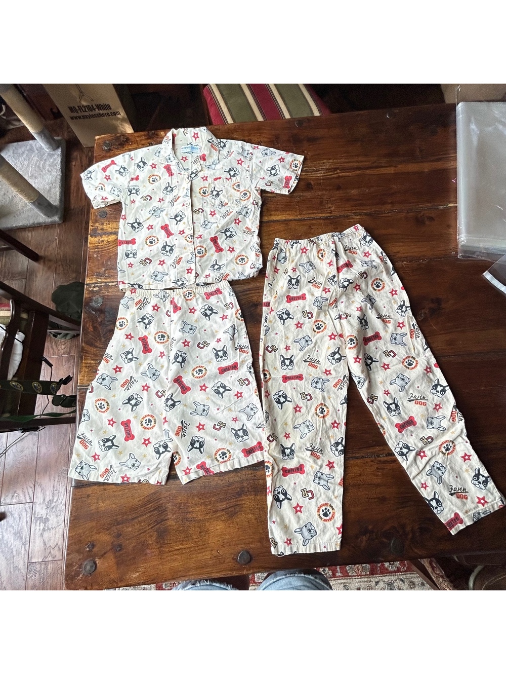 Vintage French Bulldog Kids Pajama Set Shirt Shorts Pants Size 120